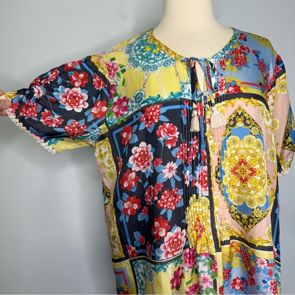 Johnny Was 100% Silk Japer Flower Mai Tunic Popover Boho Top Size M BNWT! - Picture 8 of 13